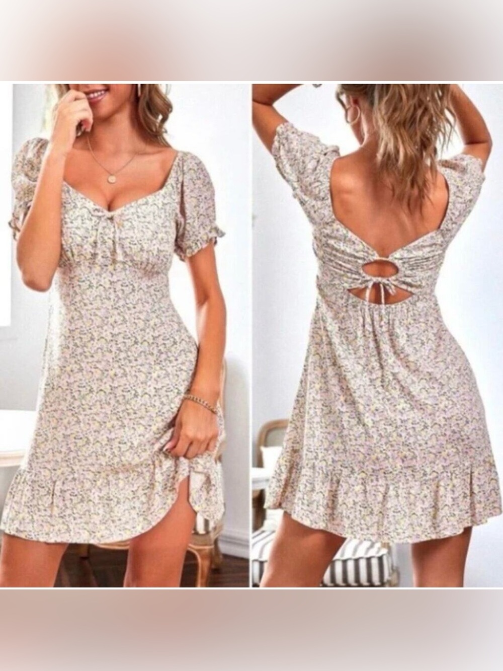 Wild Fable Floral Print Dress with Ruffle Hem Wht/Pink/Ylw/Grn Size Small GUC